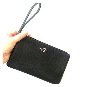 NWOT Black Leather Coach Wristlet w/ Gold Accents